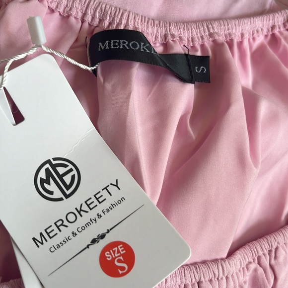 WOMEN’S SZ SMALL OFF THE SHOULDER PINK DRESS. MEROKEETY. #256 - Picture 4 of 4